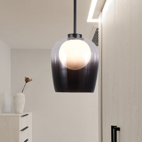 Minimalist Smoke Gray Glass Dome Pendant Led Suspension Lamp For Bedroom - 1 Light White