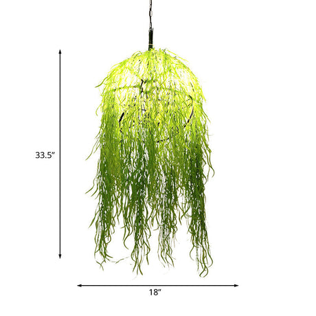 Industrial Green Metal Bell Cage Chandelier With Wicker Ornament - 3 Heads 18/21.5 Wide