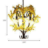 Industrial Yellow Metal Chandelier Light With 5 Heads & Flower Decoration