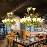 Industrial Turquoise Chandelier Light Fixture - Round Restaurant Hanging Kit With Flower Deco 10