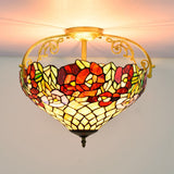Blossom Stained Glass Semi Flush Ceiling Light Fixture - Tiffany Style 3 Lights Yellow