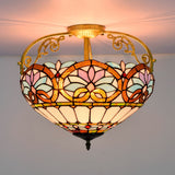Tiffany Semi-Flush Kitchen Ceiling Light - 3-Light Fixture With Stained Glass Bowl Shade