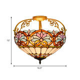 Tiffany Semi-Flush Kitchen Ceiling Light - 3-Light Fixture With Stained Glass Bowl Shade