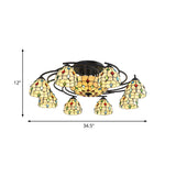 Tiffany Beaded Semi Flush Light - Beige Glass Ceiling Mounted Fixture For Bedroom (9/11 Lights)