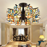 Mediterranean Cylinder Glass Ceiling Mount - Semi Flush Light (6/8 Lights) In Black For Living Room
