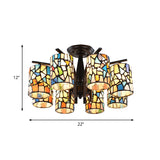 Mediterranean Cylinder Glass Ceiling Mount - Semi Flush Light (6/8 Lights) In Black For Living Room