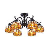 13/19.5 Dragonfly Semi-Flush Mount Ceiling Light Fixture With Cut Glass Mediterranean Design In