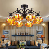 13/19.5 Dragonfly Semi-Flush Mount Ceiling Light Fixture With Cut Glass Mediterranean Design In