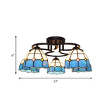 Baroque Glass Grid Pattern Semi Flush Light Fixture - 5 Lights Blue/Light Blue Black Ceiling Mount