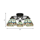 Baroque Glass Grid Pattern Semi Flush Light Fixture - 5 Lights Blue/Light Blue Black Ceiling Mount