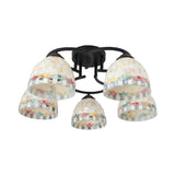 Kitchen Semi Flush Tiffany Beige/White Ceiling Light With Dome Shell Shade - 5 Lights