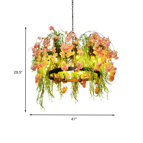 Retro Metal Black Chandelier Pendant 10-Light Led Flower Circle Ceiling Lighting For Restaurants