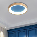 Nordic Style Led Flushmount Ceiling Light - Green/Blue Wood Circular Design 12/16/19.5 Width