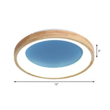 Nordic Style Led Flushmount Ceiling Light - Green/Blue Wood Circular Design 12/16/19.5 Width