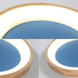 Nordic Style Led Flushmount Ceiling Light - Green/Blue Wood Circular Design 12/16/19.5 Width