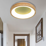 Nordic Style Led Flushmount Ceiling Light - Green/Blue Wood Circular Design 12/16/19.5 Width Green /
