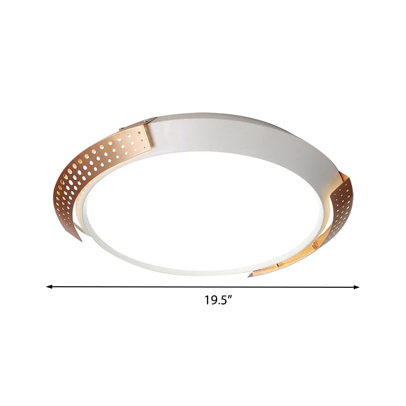 Modern Pink/Gold Hollow Metal Ceiling Fixture - 16/19.5 Round Flush Mount Light For Bedroom