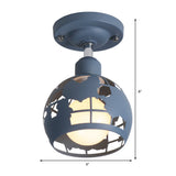 Modern Metal Semi-Flush Light With 1 Head For Hallway - Pink/Yellow/Blue Domed Design