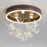Modern Led Flush Mount Light With Crystal Bird Design Perfect For Bedroom Lighting Brown