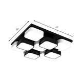 Modern Led Ceiling Mount Light - Square Kitchen Bedroom Lamp (4/6/9/12/16/20 Heads) In Black