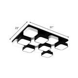 Modern Led Ceiling Mount Light - Square Kitchen Bedroom Lamp (4/6/9/12/16/20 Heads) In Black