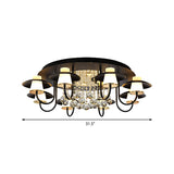 Luxurious Circular Semi Flushmount Ceiling Light With Crystal Ball - 8 Lights Metallic Black/White