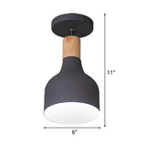 Contemporary Semi-Flushmount Ceiling Lamp - Green/White/Gray Nordic Metal 1 Bulb Indoor With Shade