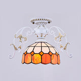 Domed Semi Flush Grid Stained Glass Ceiling Light - Black/White White / B