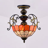 Rustic Stained Glass Ceiling Light Fixture With Square/Blue Diamond/Red Diamond Design - Semi Flush