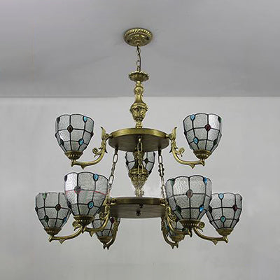 Vintage 2-Tier Beaded Chandelier: Clear/Yellow Glass Pendant Ceiling Light