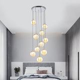Contemporary Amber Glass Multi Light Pendant Ceiling Lamp For Bedroom