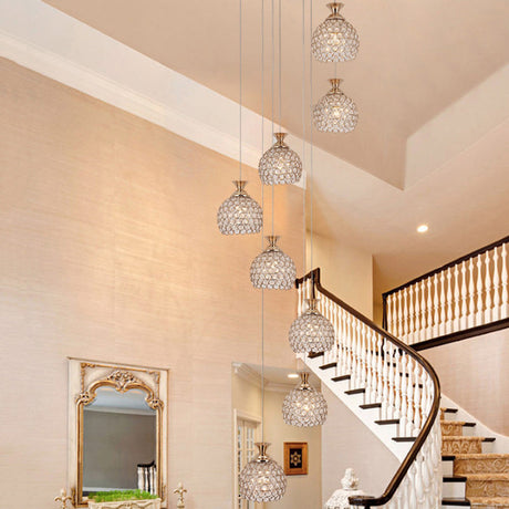 Contemporary Gold Crystal Dome Pendant Light With Spiral Design - 8-Light Multi Lamp