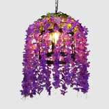 Vintage Drum Pendant With Led Metal Flower Design - Pink/Purple Ideal For Restaurants