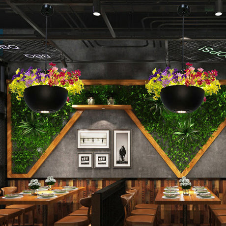 Industrial Bowl Flower Hanging Light - Black Metal Led Ceiling Suspension Lamp (1 Bulb) For