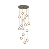 Modernist Ball Clear Dimpled Glass Multi Lamp Pendant With 16 Hanging Heads - White