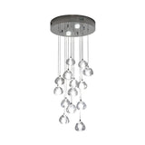 Modern Silver Led Cluster Pendant Ceiling Light - 14 Bulbs Clear Concave Glass Meteor Shower Design