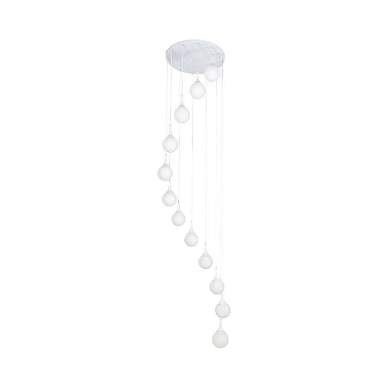 Contemporary Milk Glass Spiral Stair Pendant Light - 12 Head Round/Square Cluster White Hanging Lamp