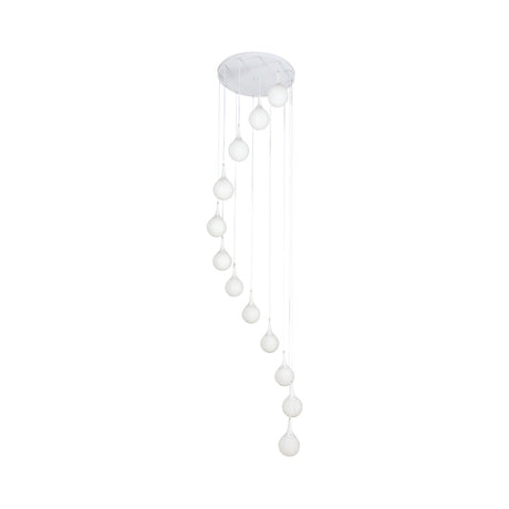 Contemporary Milk Glass Spiral Stair Pendant Light - 12 Head Round/Square Cluster White Hanging Lamp