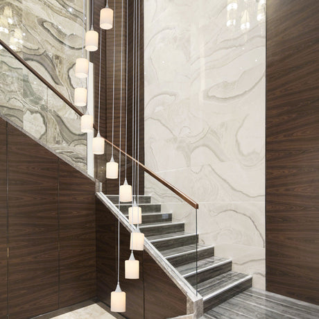Contemporary Milk Glass Spiral Stair Pendant Light - 12 Head Round/Square Cluster White Hanging Lamp