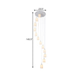Contemporary Milk Glass Spiral Stair Pendant Light - 12 Head Round/Square Cluster White Hanging Lamp