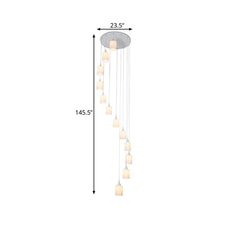 Contemporary Milk Glass Spiral Stair Pendant Light - 12 Head Round/Square Cluster White Hanging Lamp
