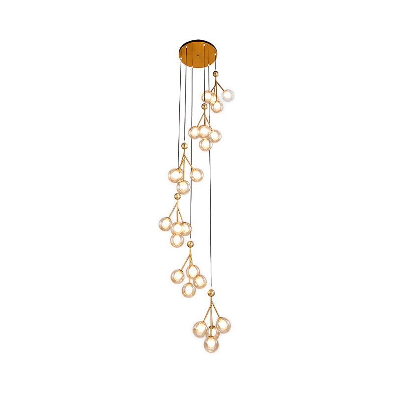 Minimalist 20-Light Stair Cluster Pendant Lamp With Clear/Amber/Smoke Gray Glass And Black/Gold