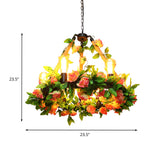 Industrial Metal Black Hanging Chandelier - 6-Light Led Pendant Lighting With Flower Decor