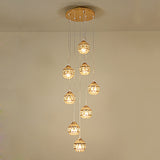 Stylish 8-Light Meteor Shower Crystal Pendant Ceiling Light In Modern Gold For Staircases
