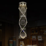 Modern Crystal Led Waterfall Pendant Lamp With 9 Bulbs For Living Room Silver