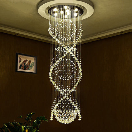 Modern Crystal Led Waterfall Pendant Lamp With 9 Bulbs For Living Room