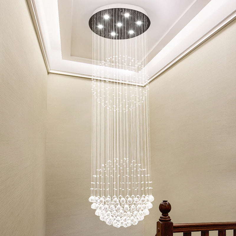 Modern Cascades Led Pendant Lamp - 7 Heads White Crystal Multiple Hanging Lights Ideal For Stairs