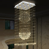 Crystal Led Waterfall Pendant Light With 9 Bulbs In Modern Silver Design