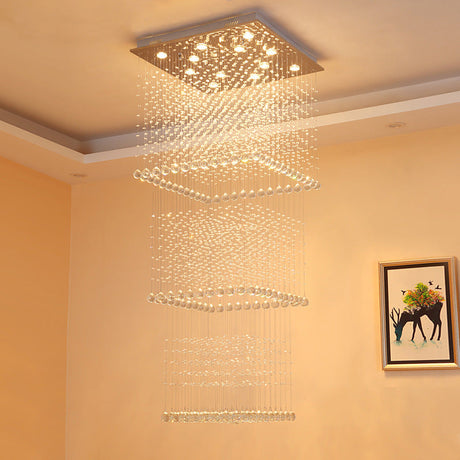 Silver Crystal Square Hanging Light - Minimalist Led Multi Lamp Pendant With 13 Bulbs For Stairs