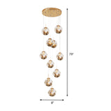 Contemporary Gold Ball Chandelier With Amber Dimpled Glass Pendant Bulbs - 10-Bulb Multi-Light For